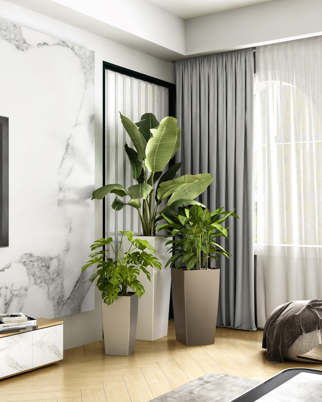 Kubik Tall Self Watering Indoor Planter by PlanterLife at the Dining Table