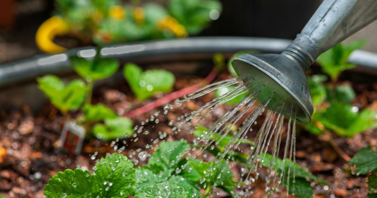 Watering garden plants to maintain soil moisture during an Australian summer heatwave